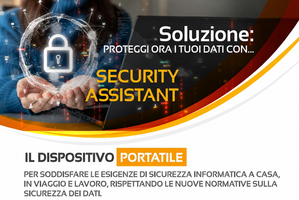 Soluzione Security Assistant: proteggi i tuoi dati. Dispositivo portatile per la sicurezza informatica a casa, in viaggio e al lavoro, conforme alle normative sui dati.